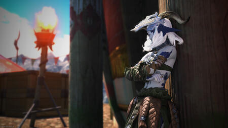 A younger Sarnai in her traditional udgan attire, leaning against a ger and looking into the distance. The sky is brighter, as it continues into day.